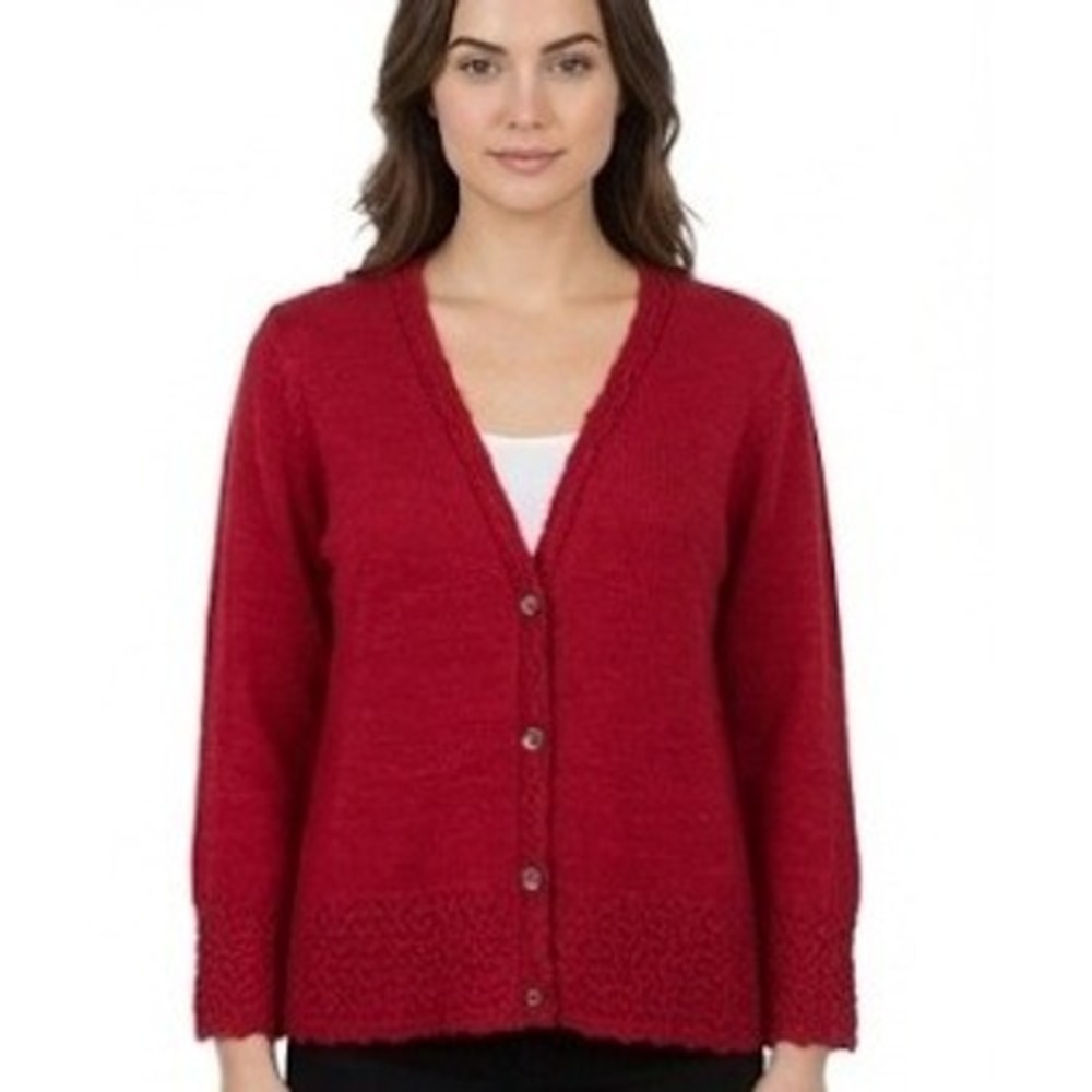 Coldwater Creek‎ Cardigan Sweater Womens M Red Button Front V Neck Knit Timeless